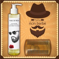 Huile de ricin barbe + peigne à barbe en bois de santal antistatique